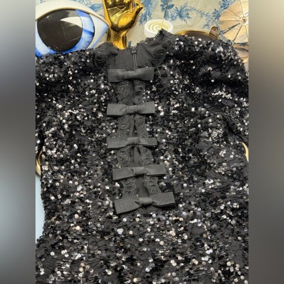 🆕 REBECCA VALLANCE 🧿 NWOT x Nicky Hilton Diana Black Bow Sequin Mini, Sz US 4 - Picture 14 of 16